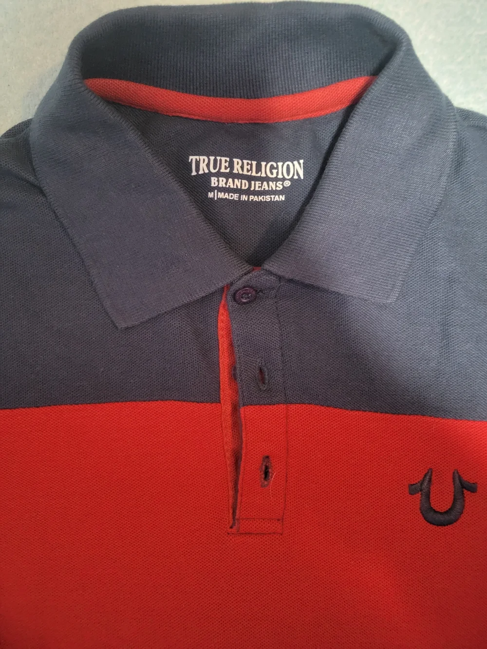 True Religion Navy Polo with Red Chest Band